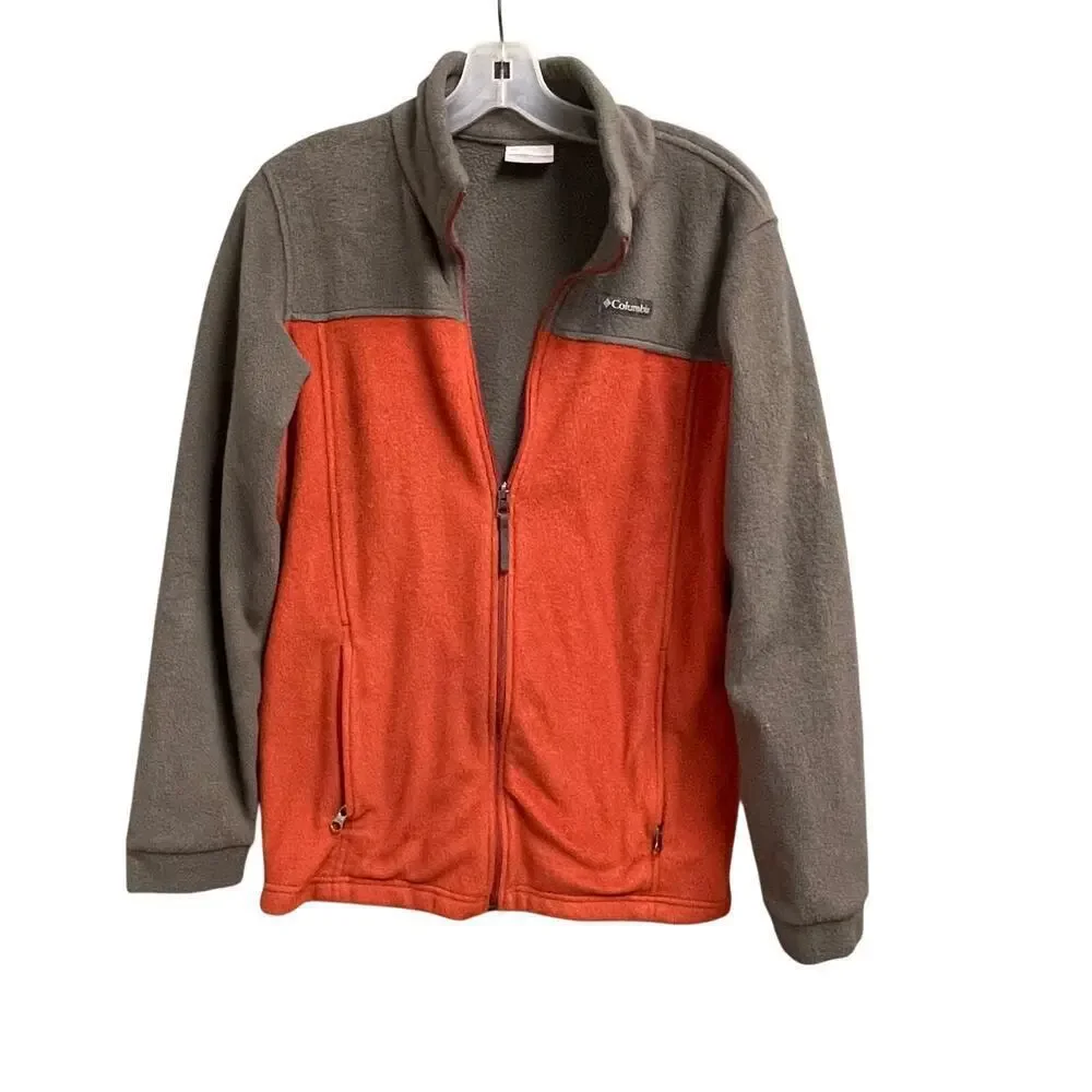 Columbia Boys Colorblock Fleece Full Zip Jacket XL 18 20 Casual Orange Gray